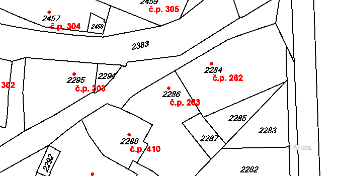 Jemnice 263 na parcele st. 2286 v KÚ Jemnice, Katastrální mapa