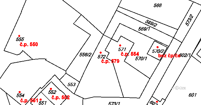 Jemnice 579 na parcele st. 572 v KÚ Jemnice, Katastrální mapa