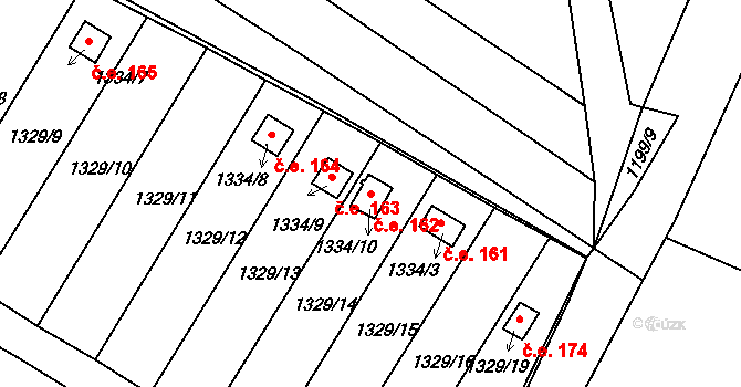 Jemnice 162 na parcele st. 1334/10 v KÚ Jemnice, Katastrální mapa