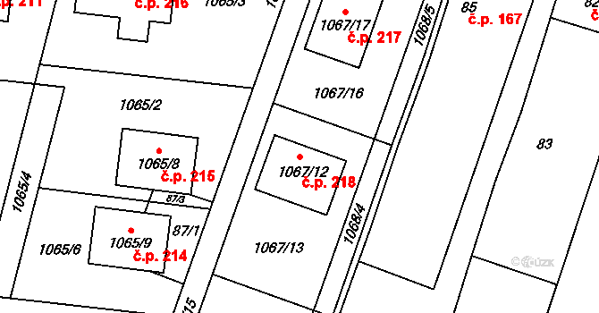 Chvalovice 218 na parcele st. 1067/12 v KÚ Chvalovice, Katastrální mapa