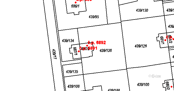 Otrokovice 6892 na parcele st. 687/2 v KÚ Otrokovice, Katastrální mapa