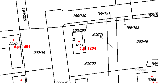 Sezimovo Ústí 1204 na parcele st. 3213 v KÚ Sezimovo Ústí, Katastrální mapa