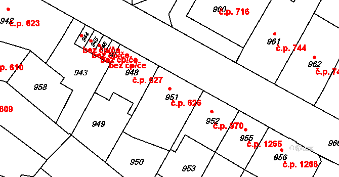 Předměstí 626, Litoměřice na parcele st. 951 v KÚ Litoměřice, Katastrální mapa