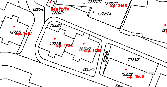 Benešov 1789 na parcele st. 1272/7 v KÚ Benešov u Prahy, Katastrální mapa