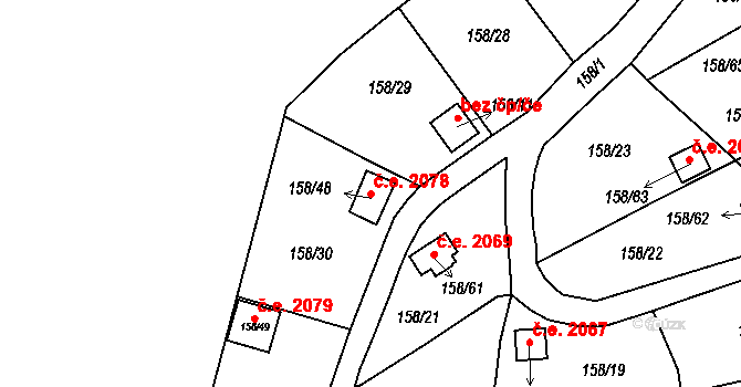 Domanínek 2078, Bystřice nad Pernštejnem na parcele st. 158/48 v KÚ Domanínek, Katastrální mapa