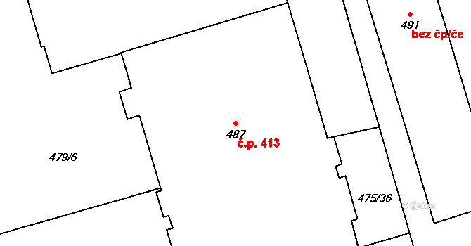 Louky 413, Zlín na parcele st. 487 v KÚ Louky nad Dřevnicí, Katastrální mapa
