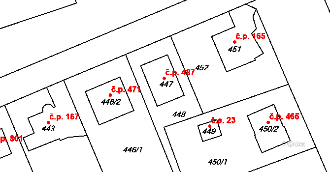 Lipence 487, Praha na parcele st. 447 v KÚ Lipence, Katastrální mapa
