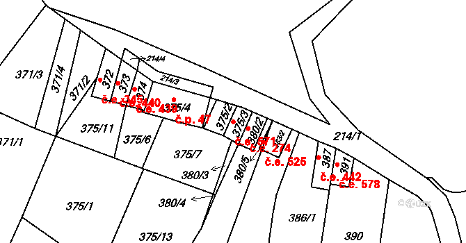 Mokrá 571, Mokrá-Horákov na parcele st. 375/3 v KÚ Mokrá u Brna, Katastrální mapa