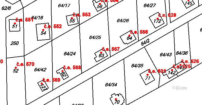 Dobkov 567, Chotěboř na parcele st. 63 v KÚ Dobkov, Katastrální mapa