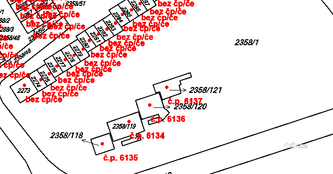 Poruba 6137, Ostrava na parcele st. 2358/121 v KÚ Poruba-sever, Katastrální mapa