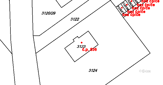 Radvanice 836, Ostrava na parcele st. 3123 v KÚ Radvanice, Katastrální mapa
