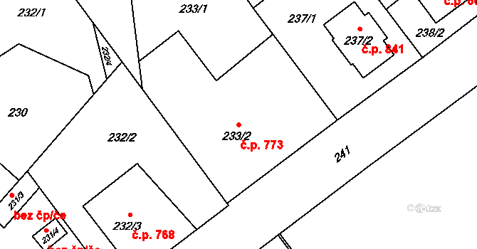 Svinov 773, Ostrava na parcele st. 233/2 v KÚ Svinov, Katastrální mapa
