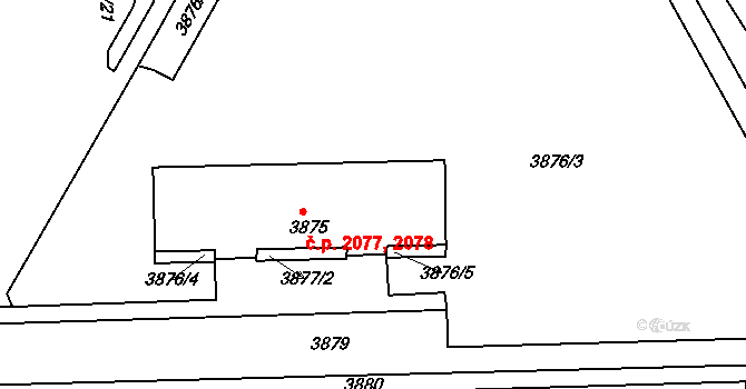 Žďár nad Sázavou 4 2077,2078, Žďár nad Sázavou na parcele st. 3875 v KÚ Město Žďár, Katastrální mapa