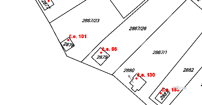 Lhota Samoty 86, Planá nad Lužnicí na parcele st. 2879 v KÚ Planá nad Lužnicí, Katastrální mapa