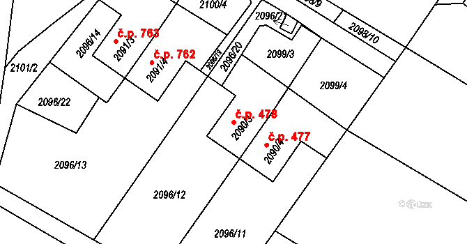 Bystřice nad Pernštejnem 478 na parcele st. 2090/3 v KÚ Bystřice nad Pernštejnem, Katastrální mapa