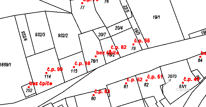 Snovídky 82 na parcele st. 78/2 v KÚ Snovídky, Katastrální mapa