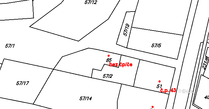 Bačice 38304261 na parcele st. 85 v KÚ Bačice, Katastrální mapa