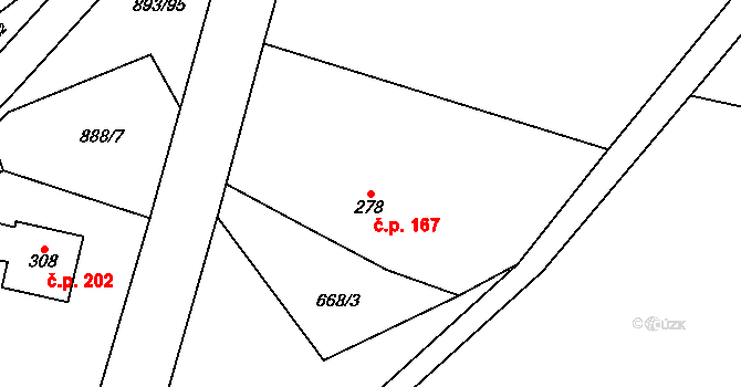 Březůvky 167 na parcele st. 278 v KÚ Březůvky, Katastrální mapa