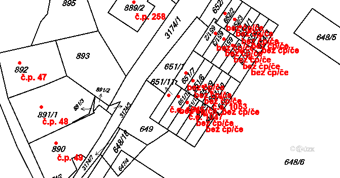 Příbram 38640261 na parcele st. 651/11 v KÚ Příbram, Katastrální mapa