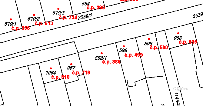 Tlumačov 385 na parcele st. 558/1 v KÚ Tlumačov na Moravě, Katastrální mapa