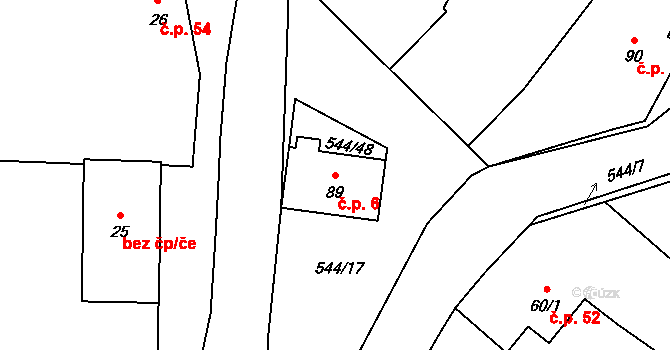 Miletice 6, Černuc na parcele st. 89 v KÚ Miletice u Velvar, Katastrální mapa