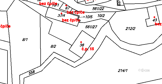Mirošov 15, Valašské Klobouky na parcele st. 36 v KÚ Mirošov u Valašských Klobouk, Katastrální mapa
