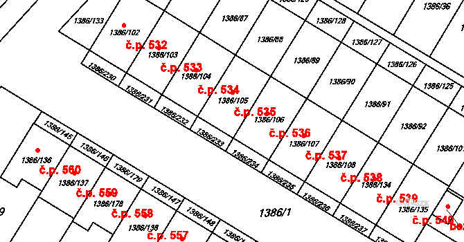 Spytihněv 535 na parcele st. 1386/105 v KÚ Spytihněv, Katastrální mapa