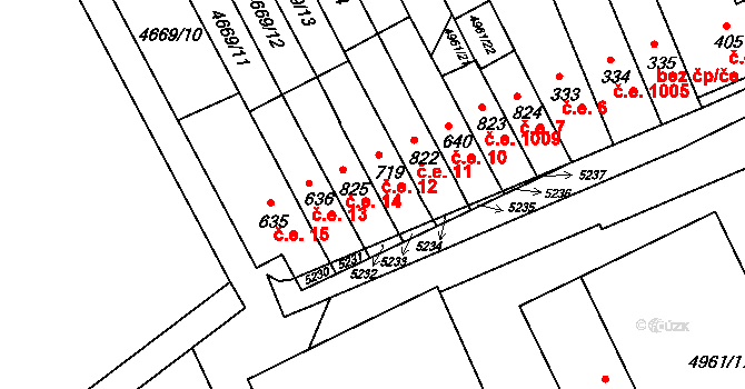 Pasohlávky 14 na parcele st. 825 v KÚ Pasohlávky, Katastrální mapa