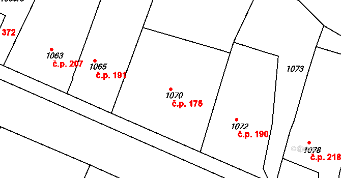 Želechovice nad Dřevnicí 175 na parcele st. 1070 v KÚ Želechovice nad Dřevnicí, Katastrální mapa