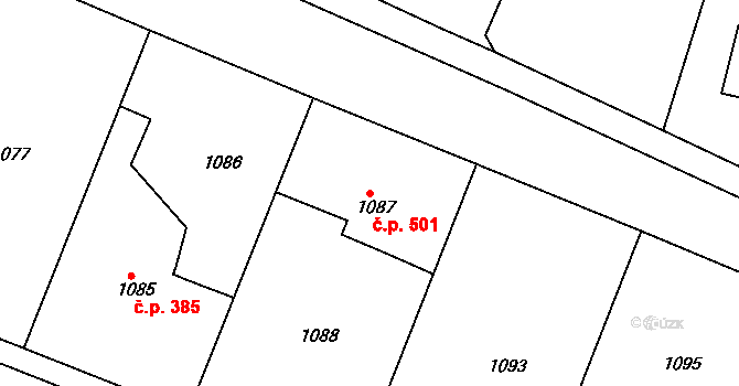 Želechovice nad Dřevnicí 501 na parcele st. 1087 v KÚ Želechovice nad Dřevnicí, Katastrální mapa
