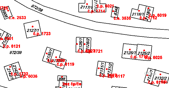 Zlín 1721 na parcele st. 2126/2 v KÚ Zlín, Katastrální mapa
