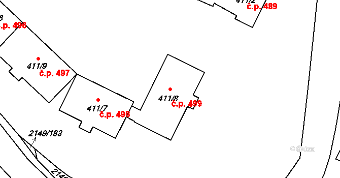 Dolní Benešov 499 na parcele st. 411/8 v KÚ Dolní Benešov, Katastrální mapa