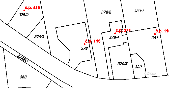 Píšť 115 na parcele st. 378 v KÚ Píšť, Katastrální mapa