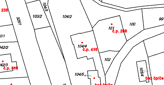 Píšť 416 na parcele st. 104/4 v KÚ Píšť, Katastrální mapa