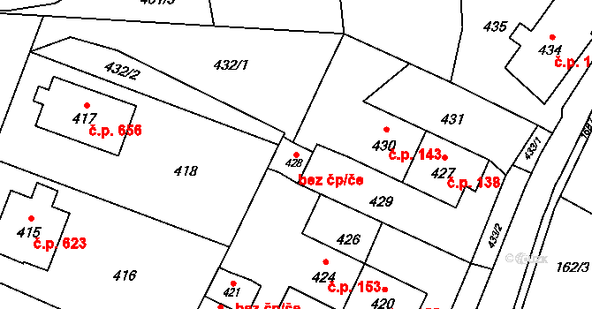 Fulnek 44836261 na parcele st. 428 v KÚ Fulnek, Katastrální mapa