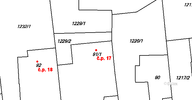 Kolná 17, Brumovice na parcele st. 91/1 v KÚ Úblo, Katastrální mapa