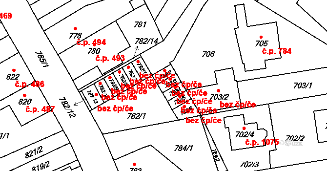 Kosmonosy 45293261 na parcele st. 782/3 v KÚ Kosmonosy, Katastrální mapa