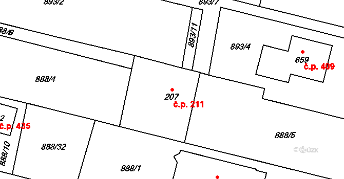 Dolní Lhota 211 na parcele st. 207 v KÚ Dolní Lhota u Ostravy, Katastrální mapa