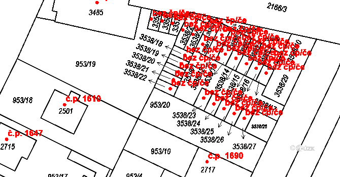 Písek 46181261 na parcele st. 3538/22 v KÚ Písek, Katastrální mapa