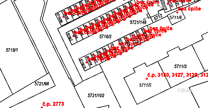 Praha 46829261 na parcele st. 5716/18 v KÚ Záběhlice, Katastrální mapa