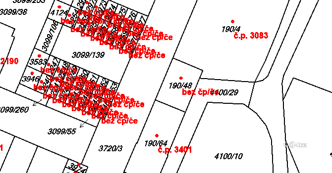 Břeclav 3592 na parcele st. 190/48 v KÚ Břeclav, Katastrální mapa