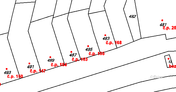 Vážany nad Litavou 165 na parcele st. 485 v KÚ Vážany nad Litavou, Katastrální mapa