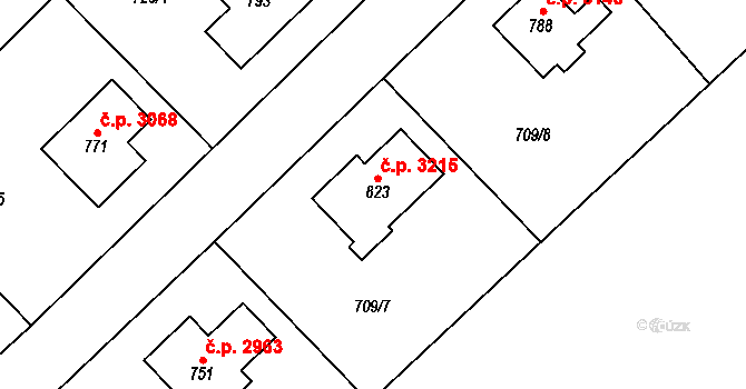 Šumperk 3215 na parcele st. 823 v KÚ Dolní Temenice, Katastrální mapa