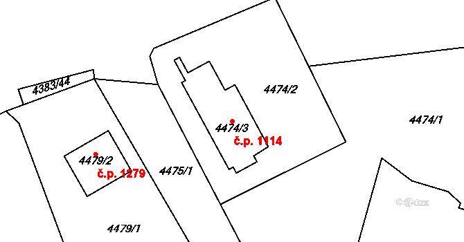 Most 1114 na parcele st. 4474/3 v KÚ Most II, Katastrální mapa