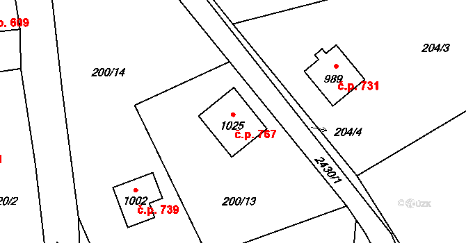 Lučany nad Nisou 767 na parcele st. 1025 v KÚ Lučany nad Nisou, Katastrální mapa