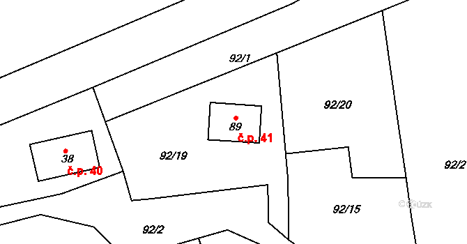 Svinčice 41, Lužice na parcele st. 89 v KÚ Svinčice, Katastrální mapa