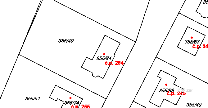 Strupčice 254 na parcele st. 355/84 v KÚ Strupčice, Katastrální mapa