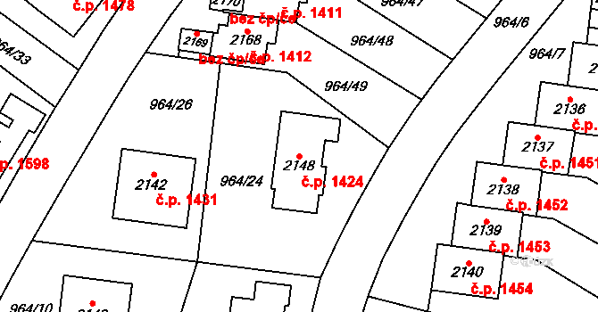 Choceň 1424 na parcele st. 2148 v KÚ Choceň, Katastrální mapa