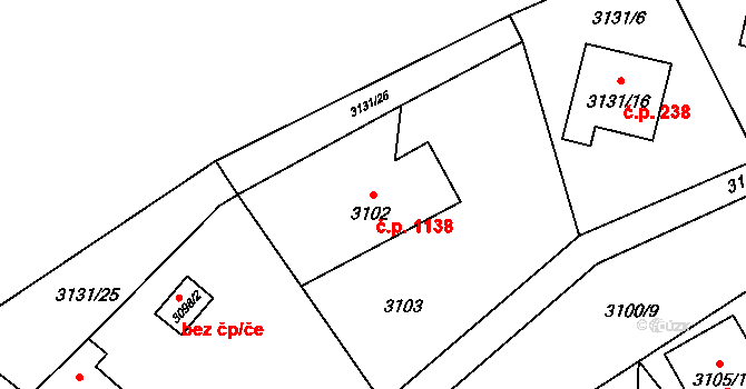 Český Těšín 1138 na parcele st. 3102 v KÚ Český Těšín, Katastrální mapa