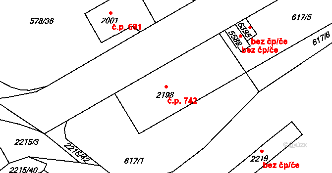 Beroun-Závodí 742, Beroun na parcele st. 2198 v KÚ Beroun, Katastrální mapa